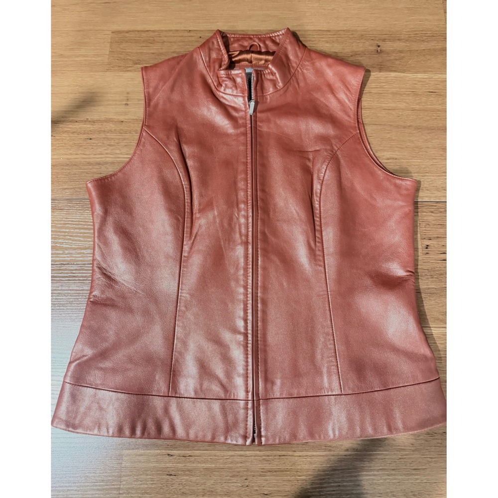 Saguaro Vintage Womens Genuine Leather‎ Vest Burnt Orange Zip Up Medium RN 96512